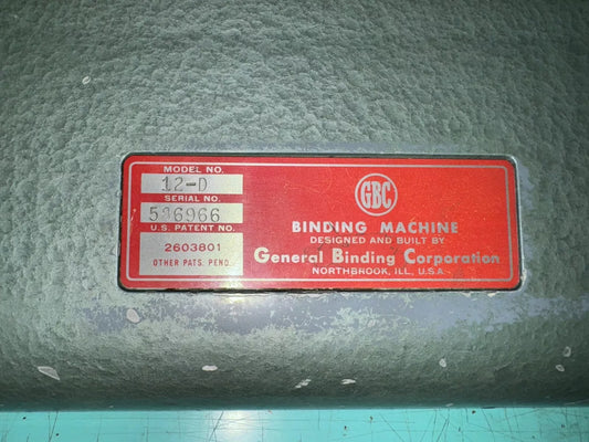 GBC comb binder bookbinding machine model# 12D good working condition