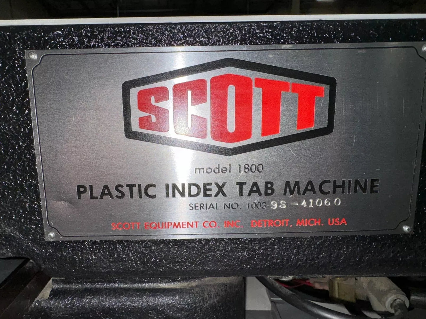 Scott Equipment 1800 Mylar Reinforcer Index Tab Machine
